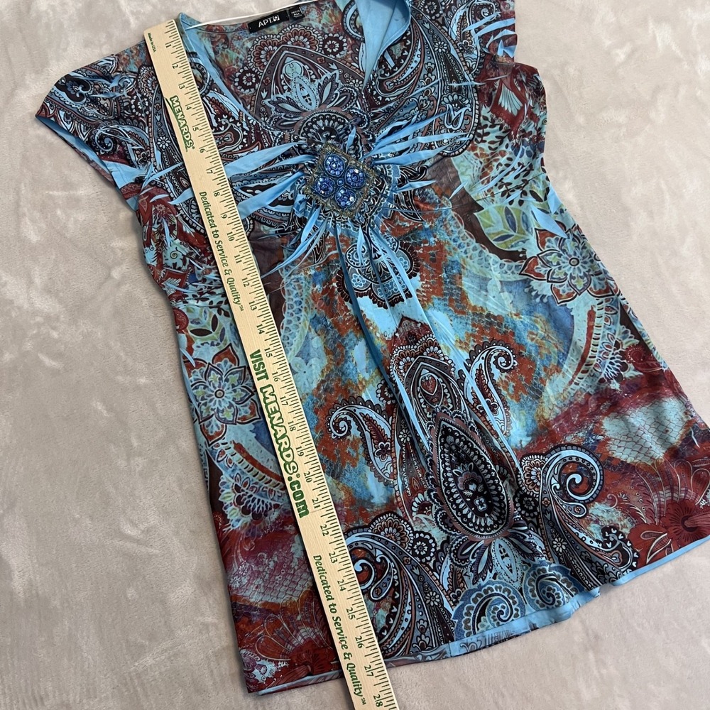 Y2K Boho Top Womens PM Blue Paisley Rhinestone Babydoll Festival Hippie‎ Fairy - Picture 6 of 9